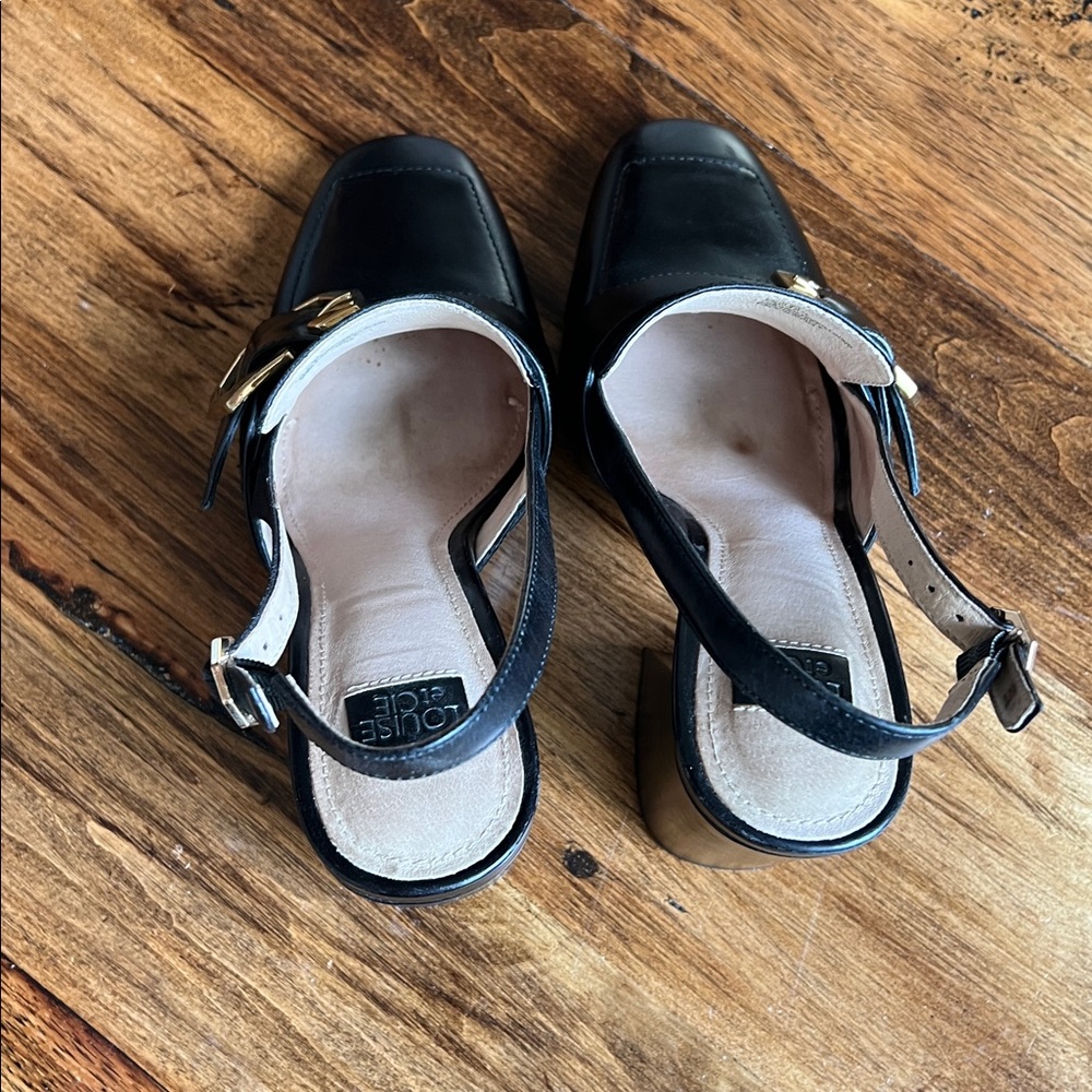 Louise eat CIE Black Leather Sling Back Loafer Pumps Block Heel Sz 7 - Picture 6 of 14